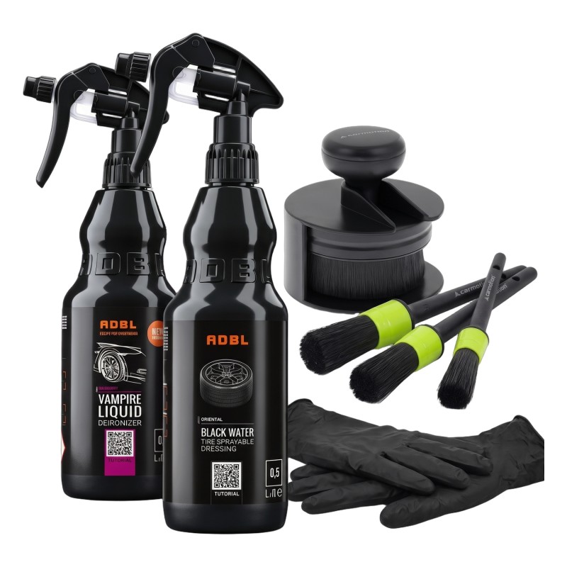 Zestaw do felg i opon – ADBL Vampire Liquid 500ml + Black Water 500ml + Aplikator ze stojakiem