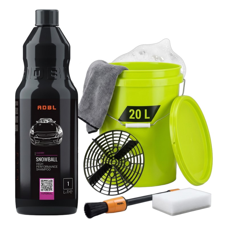 Zestaw do bezpiecznego mycia auta – ADBL Snowball 1L + Wiadro detailingowe 20L z separatorem + Ręcznik
