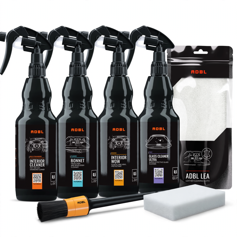 Zestaw do czyszczenia i pielęgnacji wnętrza auta – ADBL Wnętrze PREMIUM (4 × 0,5 L + akcesoria)